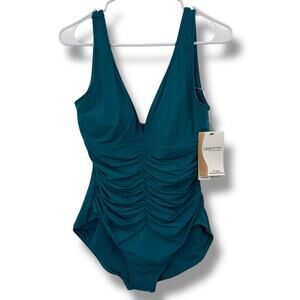 NEW Contours Coco Reef One Piece Swimsuit Size 14 Bra Size 38C Blue Teal Ruched